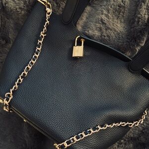 ADDITIONAL PRICE SLASH! Hermes styled bucket bag, Black pebble leather W/ chain